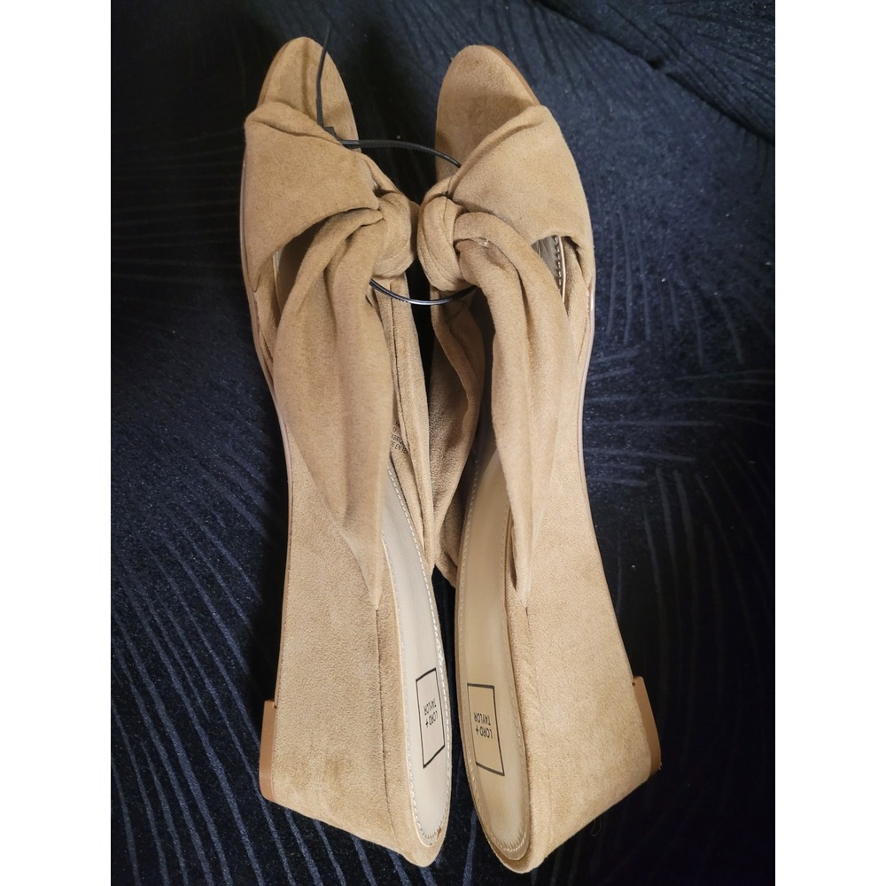 Lord Taylor Womens Tan Suede Like Knot Wedge Sexy Slide Shoes Sz 11 NWOT - Picture 2 of 5